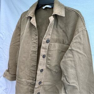 Zara Khaki Green Denim Jean Jacket Oversized Fit
